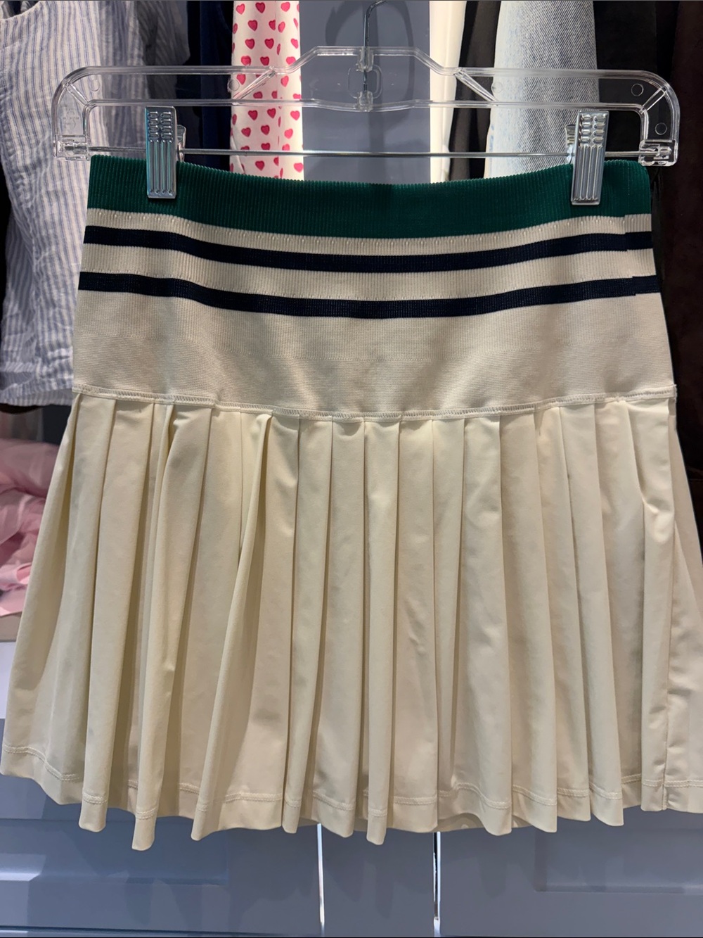 Wilson Cream Pleated Skirt with Green & Black Striped Waistband